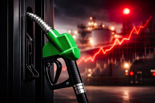 Fuel pump rising chart energy inflation and fuel cost increase concept
