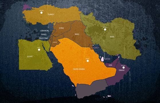 Map of middle eastern countries. 