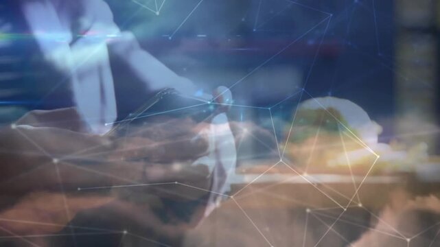 Thumb starting, adult hands holding phone tapping and swiping for checking with pulsing overlay