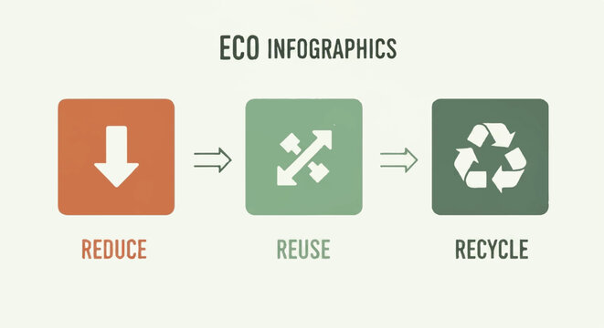 Eco infographic illustrates a sustainable process of reduce reuse recycle