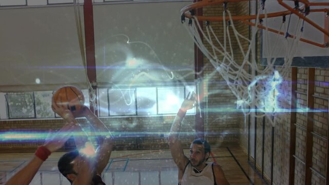 Vertical video: Basketball player dribbling and driving paint, streak guiding ball into rim scoring