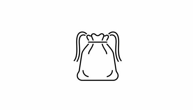 Simple drawstring bag icon, isolated on white background, line art, minimalist design