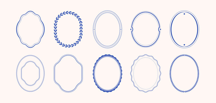 Minimal Oval Frame Bundle Vintage Decorative Borders Elegant Badge Shapes