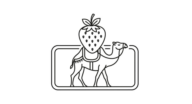 Strawberry Camel Riding in Frame, Whimsical Fruit Animal Hybrid, Unique Food Concept
