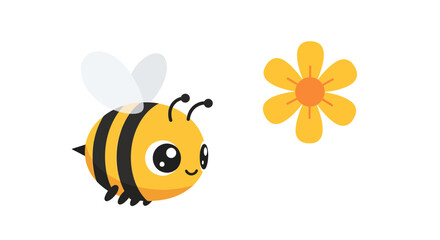 Fototapeta premium Bee Vector Illustration, Flat Design, Honeycomb Concept, Nature, Pollination, Cartoon Style