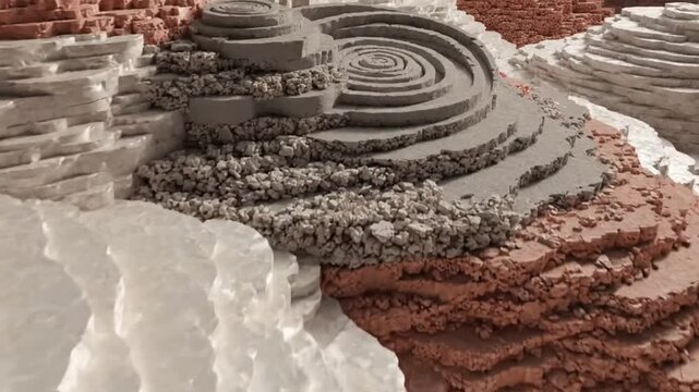 Textured layered rock formation with concentric circles erosion pattern