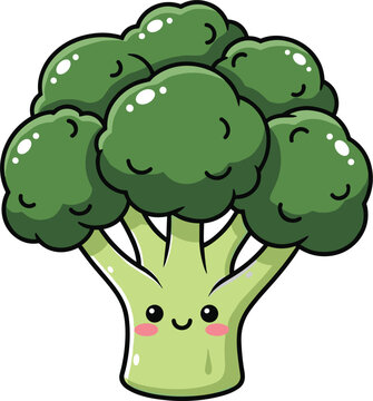  Cute broccoli character illustration with smiling face healthy vegetable cartoon style colorful vector collection