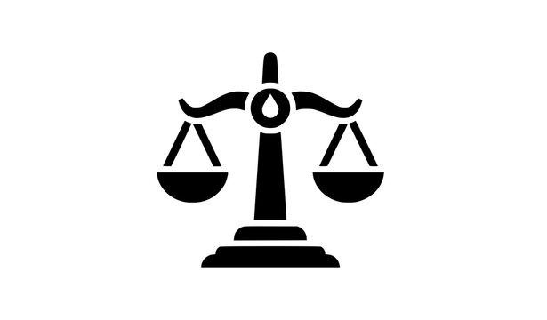 Justice scale glyph black icon balance law symbol minimal solid vector illustration