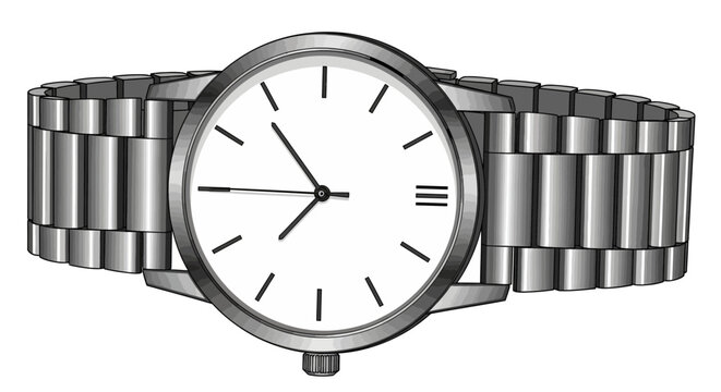 Modern metal watch with white face and silver band