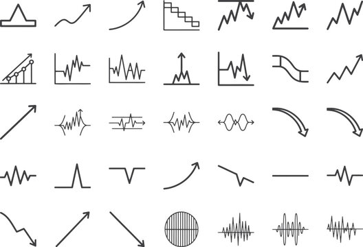 Market analysis patterns and financial data sketching icons