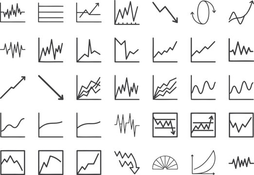 Versatile set of linear icons representing market fluctuations and business performance metrics