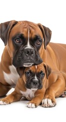 Obraz premium Boxer dog Mother Embracing Her Small Puppy in a Loving Pose