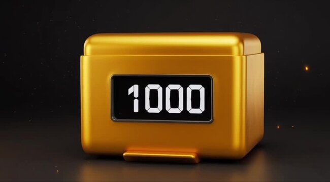Golden Prize Box 1000 Points Display, Digital Scoreboard, Gaming Reward, Luxury Win