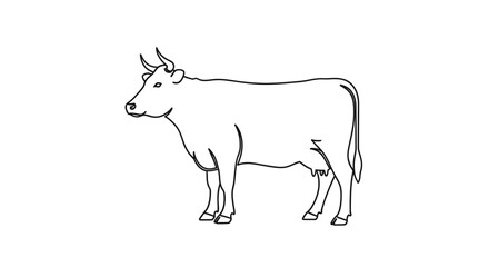 Fototapeta premium Minimalist line art drawing of a cow, side view, black and white illustration