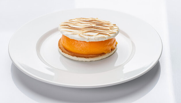 Delicate orange jam sandwich on a clean white plate.