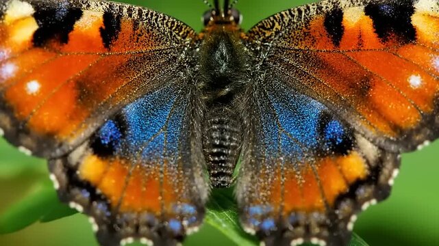 A Majestic Butterfly with Striking Orange and Blue Wings Captured in a High-Resolution Close-Up, Embodying Summer's Natural Splendor