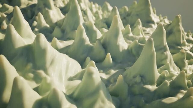 Closeup of creamy green mountain peaks with sharp tips and smooth texture