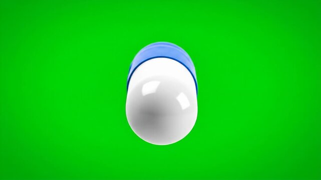 Blue and White Rx Prescription Pill Capsule Rotating on Green Screen Background