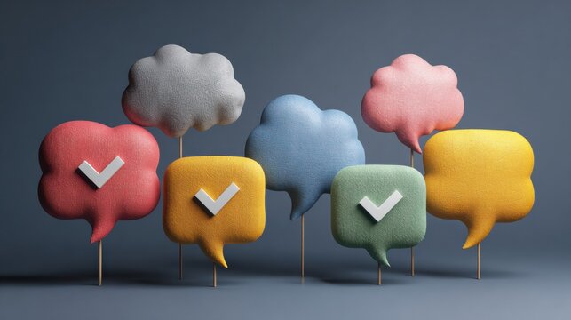 Speech bubbles are shown transforming into a solution checkmark. This represents help desk support and solutions in various tasks.