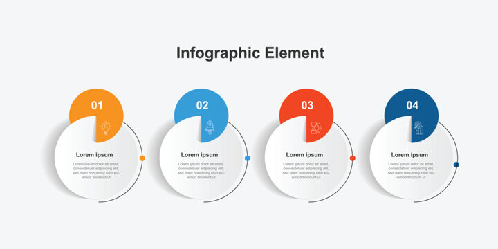 Business infographic template element. 4 step circle with icons can be used for business presentation and workflow layout