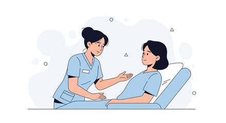 Obraz premium Nurse caring for patient in hospital bed, medical illustration