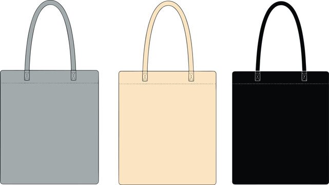 Flat vector tote bag illustration, fashion accessory design, product color variation sketch
