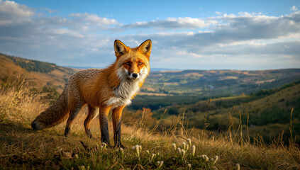 Fototapeta premium Red fox, fox, wildlife, countryside, grassland, hill