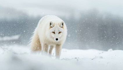 Fototapeta premium Arctic fox winter portrait snow drift serene gaze amber eyes