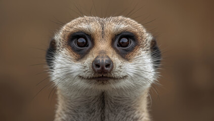 Fototapeta premium Meerkat close up portrait brown eyes alert curious expression