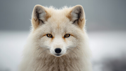 Fototapeta premium Arctic fox portrait white fox wildlife portrait close up winter animal fox face fur texture