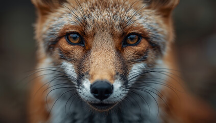Fototapeta premium Sharp red fox close up portrait with intense gaze and detailed fur texture
