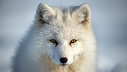 Fototapeta premium Arctic fox portrait with golden eyes in snowy landscape conveying calm intensity