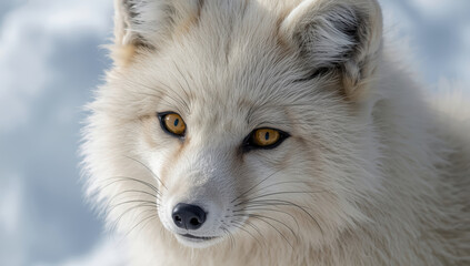 Fototapeta premium Arctic fox portrait winter fur golden eye calm gaze