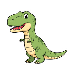 Obraz premium A charming and friendly cartoon green dinosaur illustration standing with a happy expression, featuring a playful prehistoric creature ideal for kids' entertainment and educational content