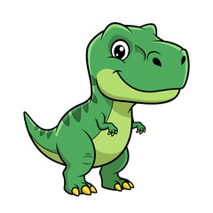 Fototapeta premium Cute cartoon dinosaur character, a friendly green T-Rex illustration for children's books and educational materials