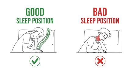 Fototapeta premium Good vs bad sitting sleep position comparison for spine health 