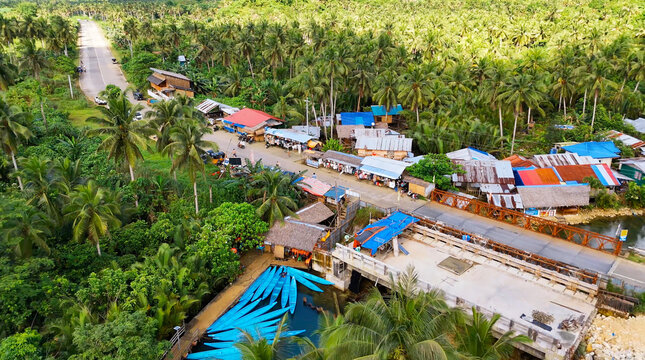 Maasin River, Siargao, Philippines, Kayaks, Coconut Palm Trees, Drone