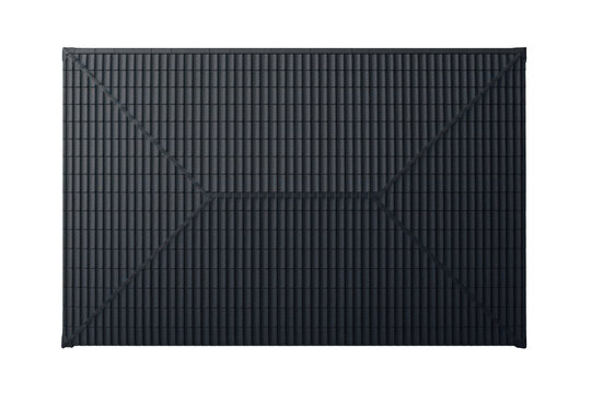 House roof with dark gray tiled surface, featuring a hip roof design structure, seen from an aerial top perspective. Transparent background