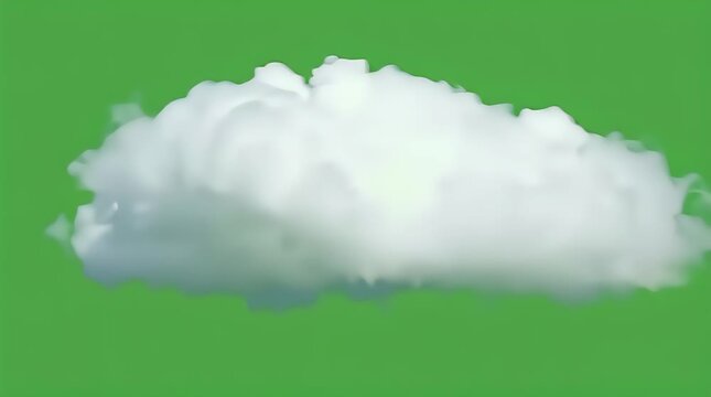 White fluffy cloud isolated on a bright green chroma key screen for easy digital compositing, graphic design, weather elements, skies, nature, or dreamlike concepts.