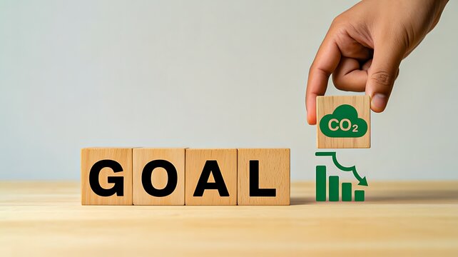 Goal concept with co2 reduction and growth chart for sustainability and environmental strategy concept