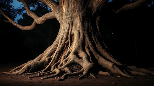 accuser. A large uprooted tree with exposed roots after a storm, dramatic natural scene. ESG reports, sustainability campaigns, designed for environmental awareness campaigns, used by professors.