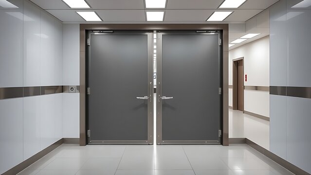 changer. A heavy security door separating a clean room from a corridor, contrasting environments. real-estate listings.
