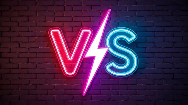 Neon vs sign on brick wall for comparison competition and choice concept