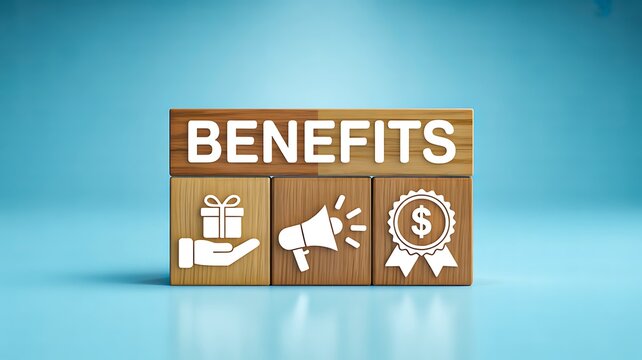 Benefits concept with icons for rewards advantages and business value proposition concept