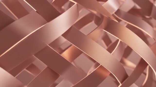 Rose Gold Metallic Ribbons Interweaving Abstract Background Texture
