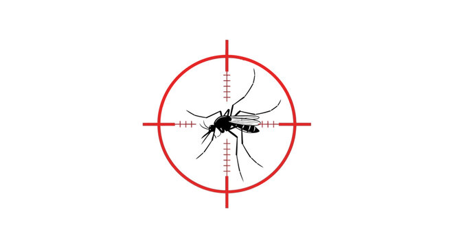 Mosquito within a red target aiming reticle, symbolizing effective pest control and the crucial campaign against disease-spreading insects