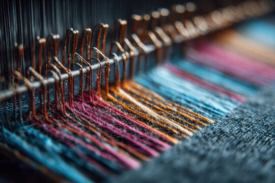 Colorful copper wire textile weave detail tactile texture