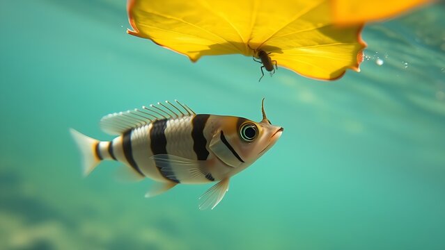 cyclotis. Archerfish aiming at an insect above the water surface. wildlife magazines, conservation campaigns, designed for nature documentaries and education, supports conservation.