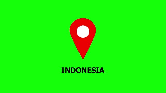 Multiple Red Map Pin Icons Indicating Locations in Indonesia on Green Screen Background