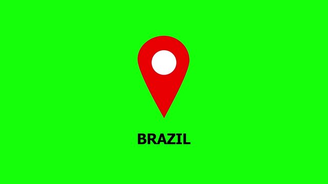 Multiple Red Map Pointers Indicating Brazil Locations on Green Screen Background